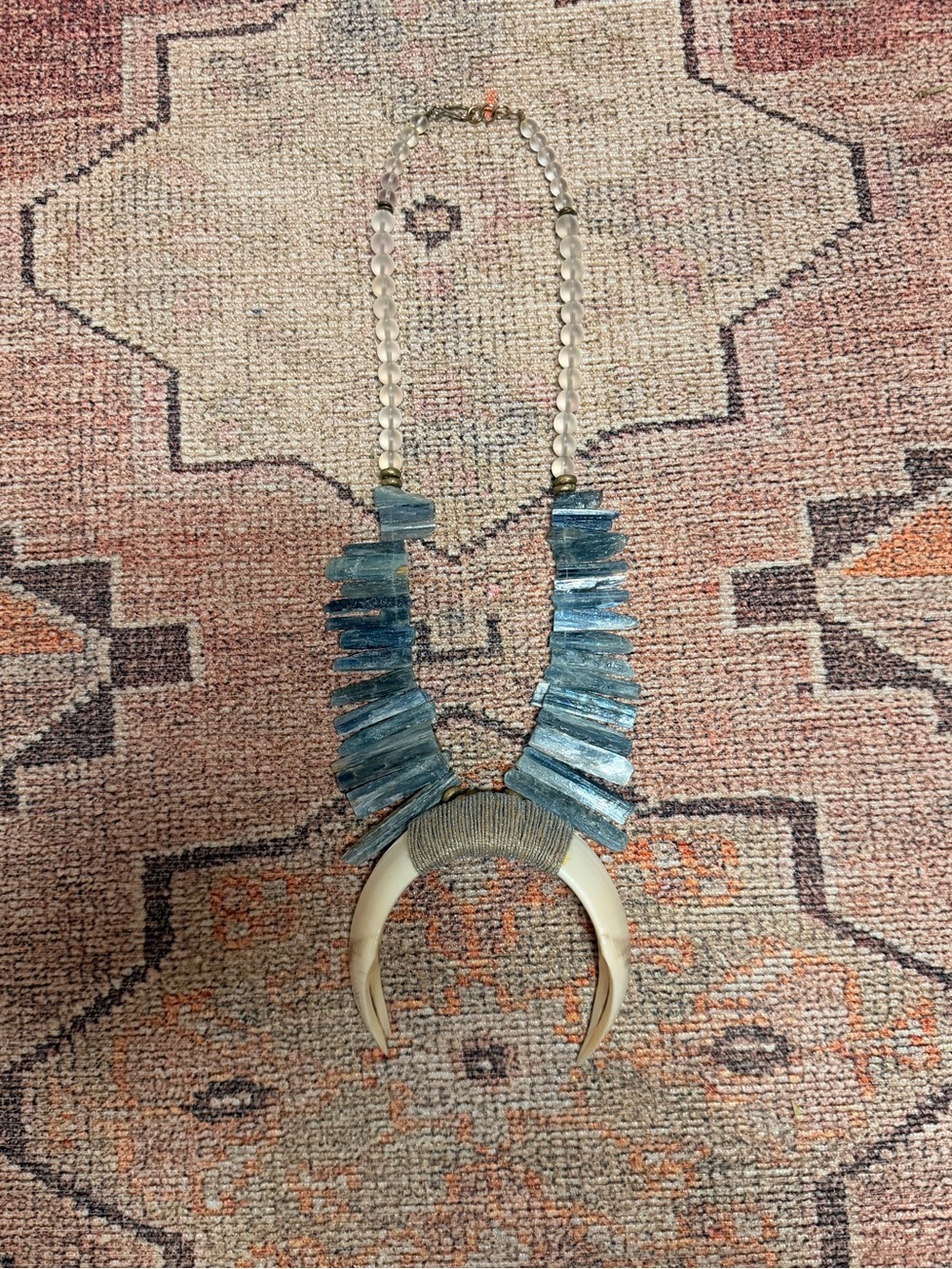 Anthropologie Blue and Cream Crescent Layered Necklace